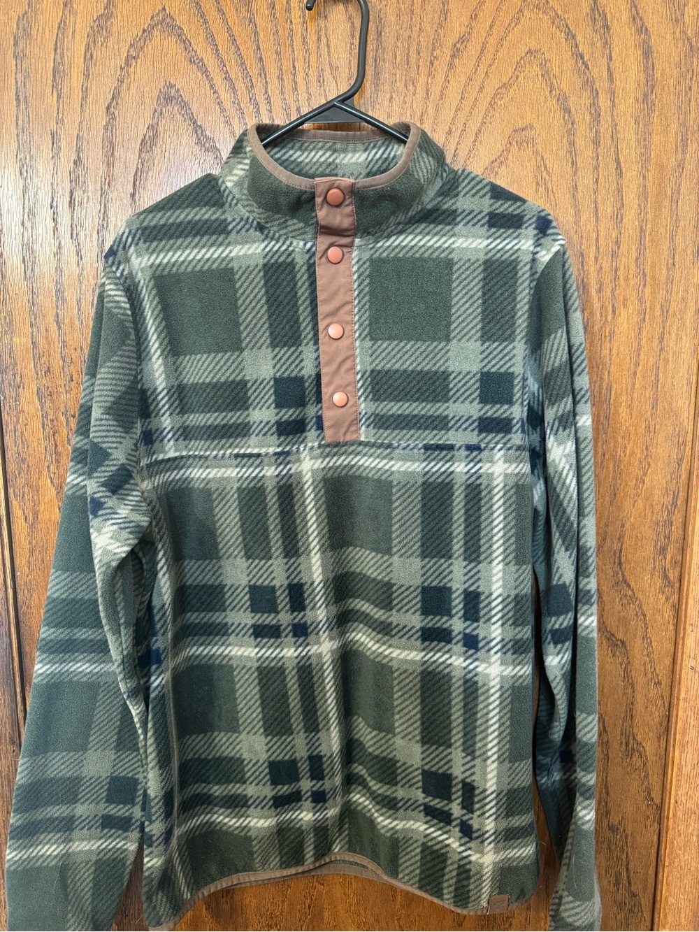 Men's Green Plaid Snap-Front Fleece Pullover